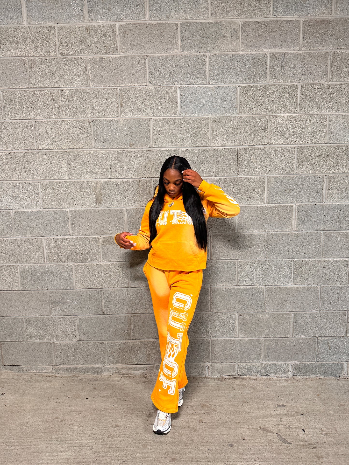 OOTU Orange & White Acid Wash Cropped Hoodie.