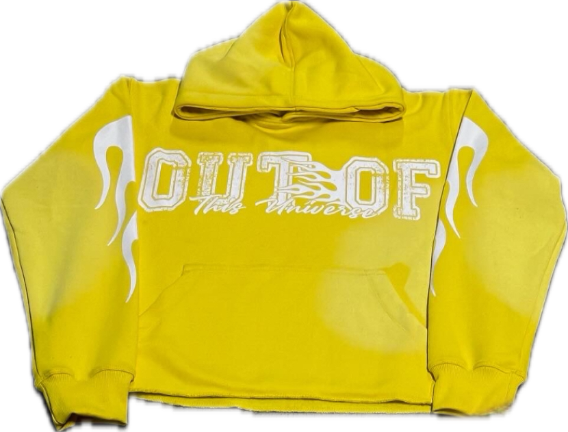 OOTU Yellow & White Acid Wash Cropped Hoodie.