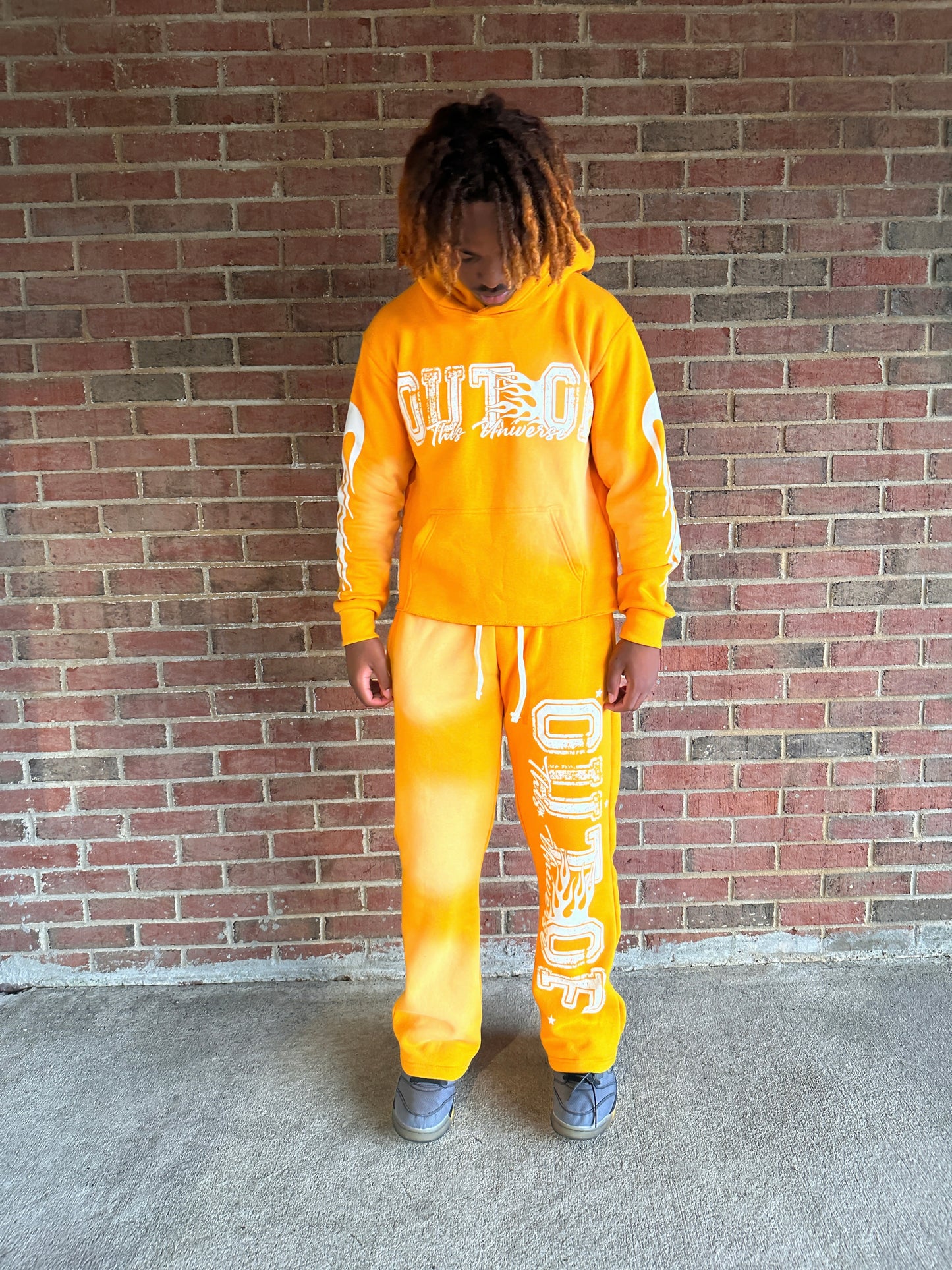 OOTU Orange & White Acid Wash Cropped Hoodie.