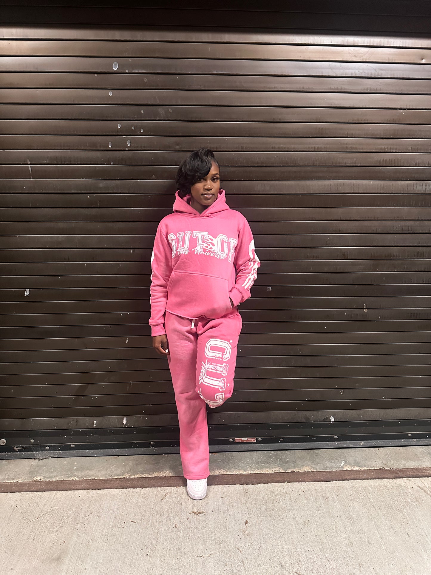 OOTU Pink & White Acid Wash Cropped Hoodie.