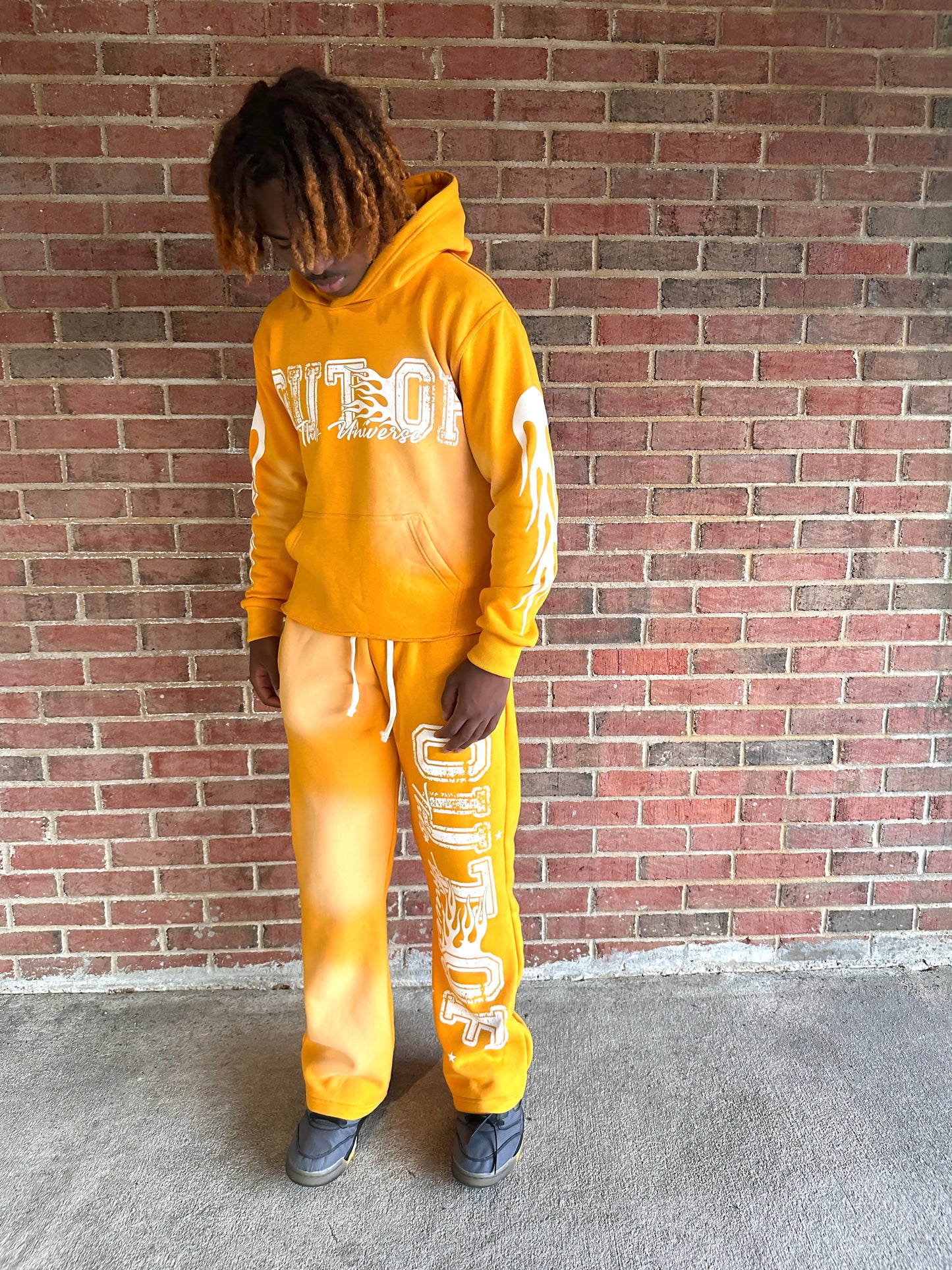 OOTU Orange & White Acid Wash Cropped Hoodie.