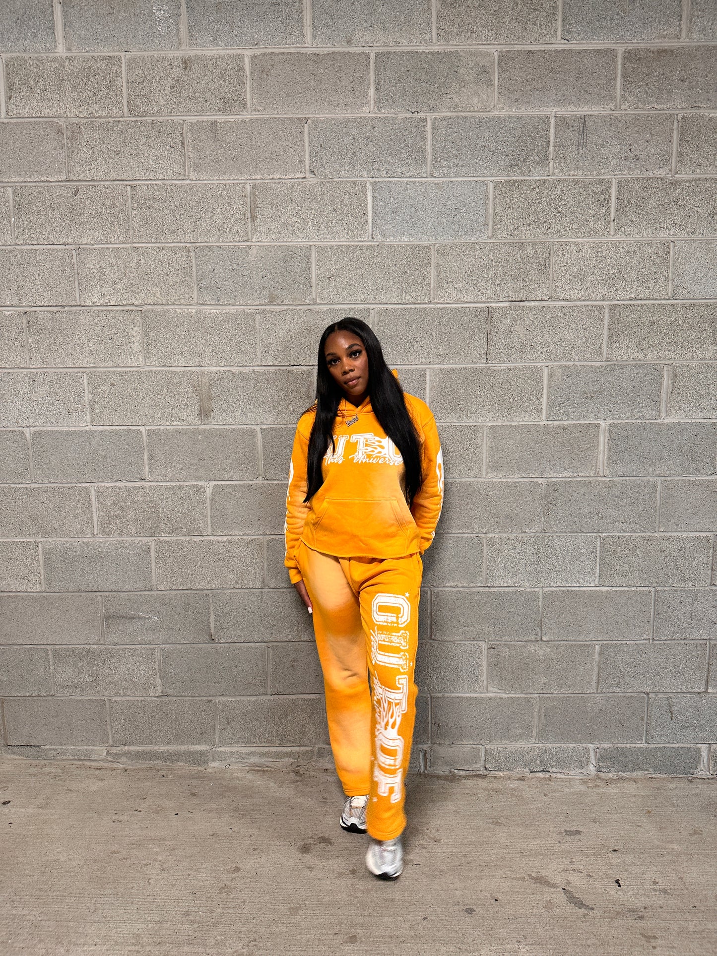 OOTU Orange & White Acid Wash Cropped Hoodie.