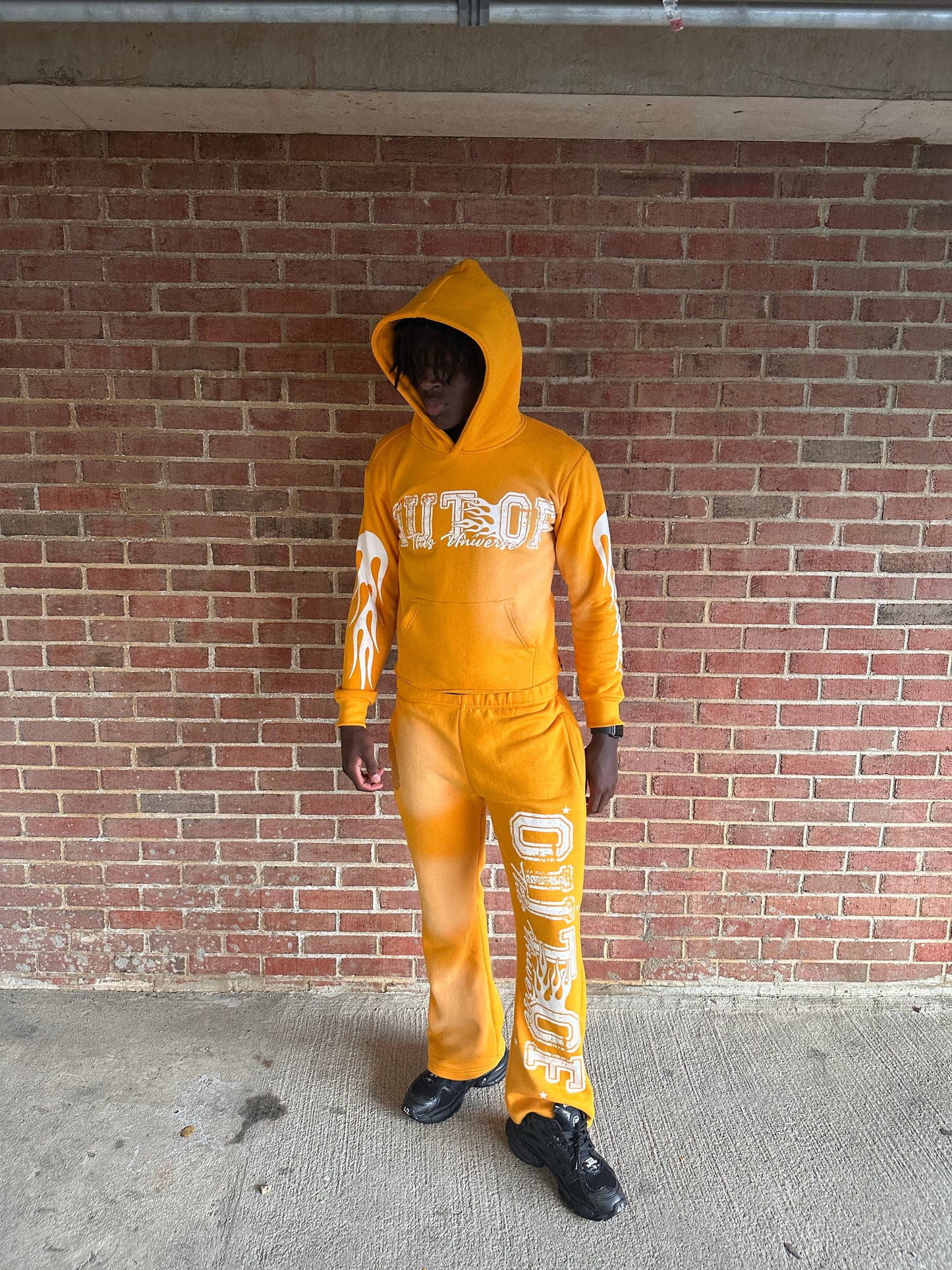 OOTU Orange & White Acid Wash Cropped Hoodie.