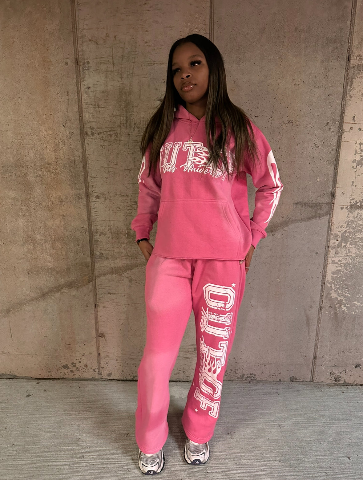 OOTU Pink & White Acid Wash Cropped Hoodie.