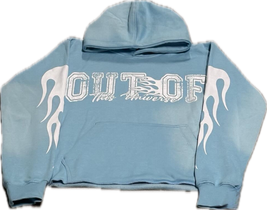 OOTU Baby Blue & white Acid Wash Cropped Hoodie.