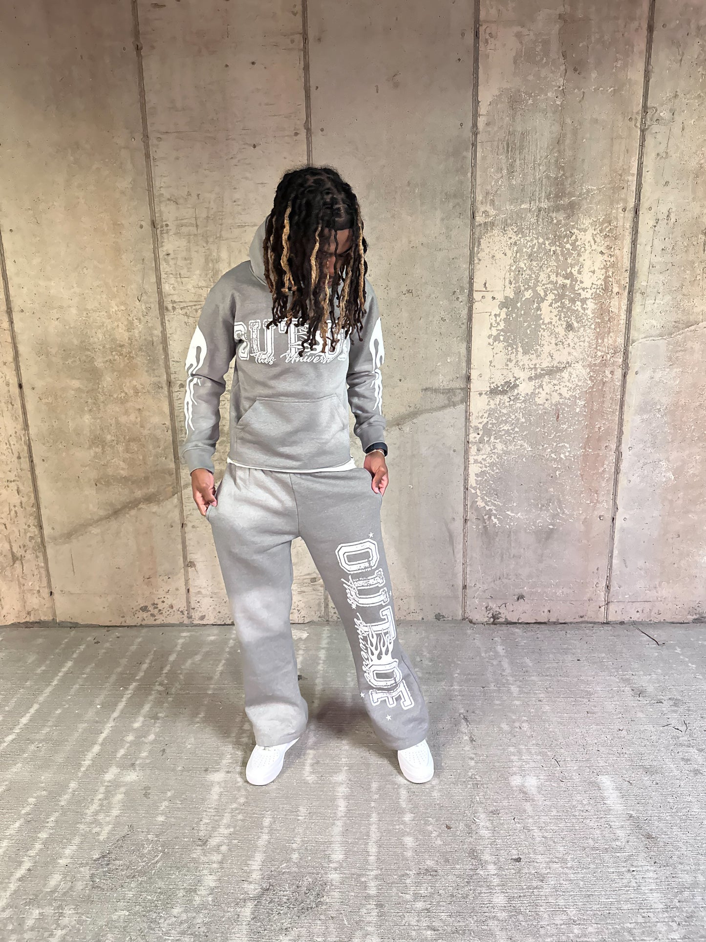 OOTU Gray & White Acid Wash Cropped Hoodie.