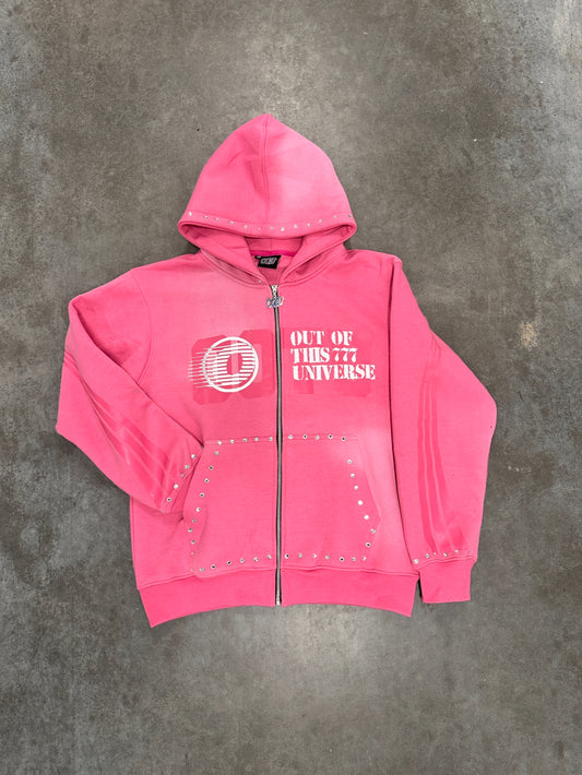 OOTU PINK "RHINESTONE"ZIP UP HOODIE.