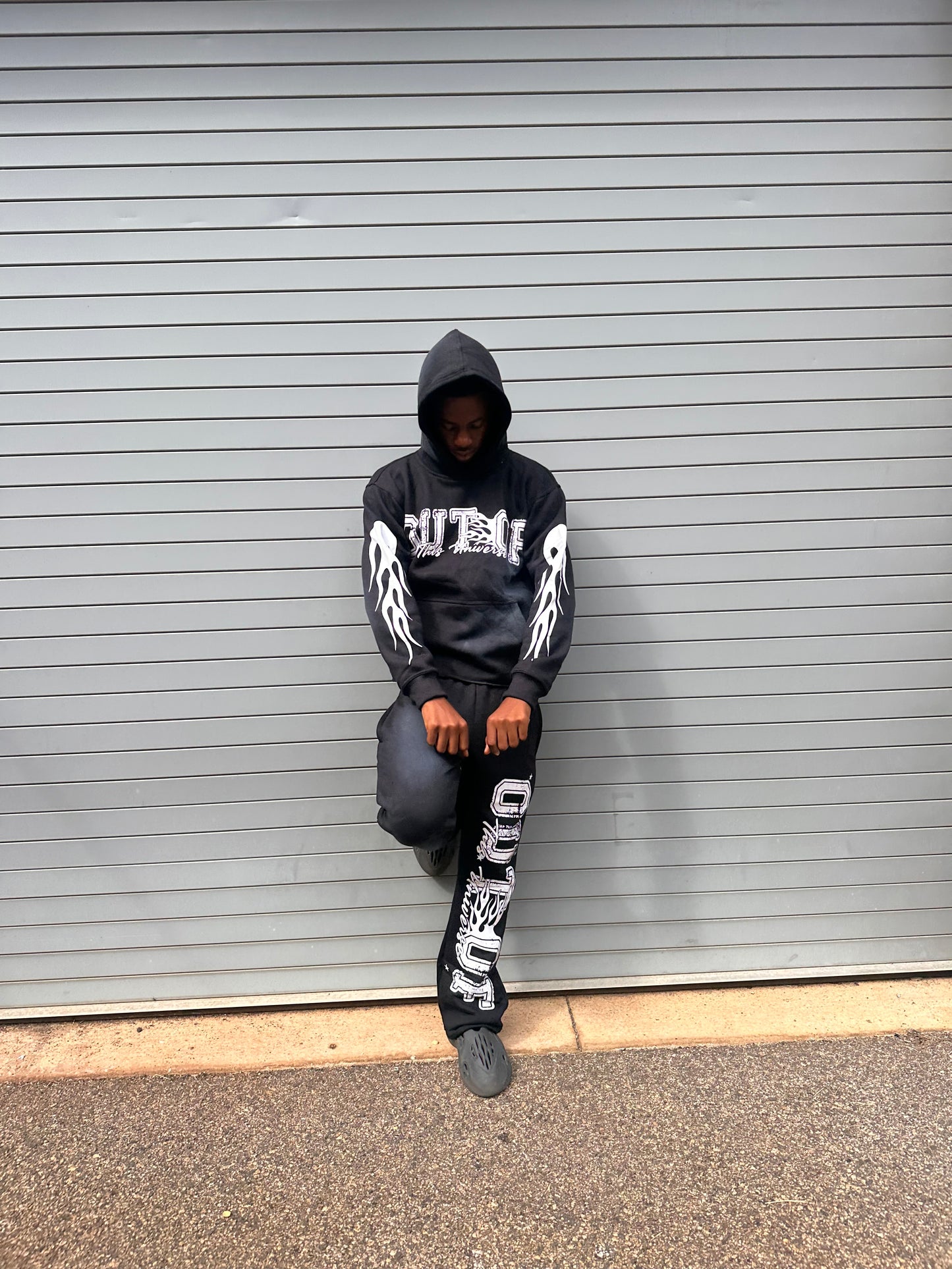 OOTU Black & White Acid Wash Cropped Hoodie.