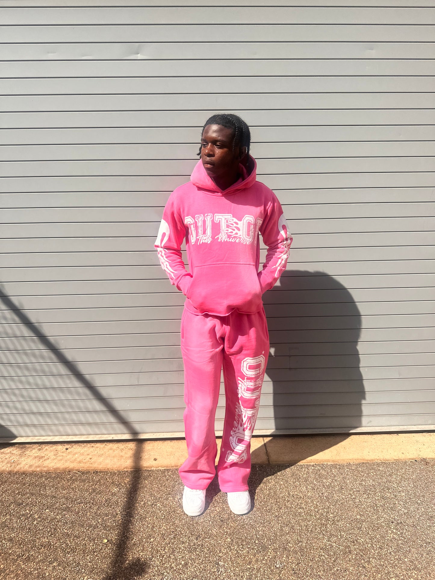 OOTU Pink & White Acid Wash Cropped Hoodie.