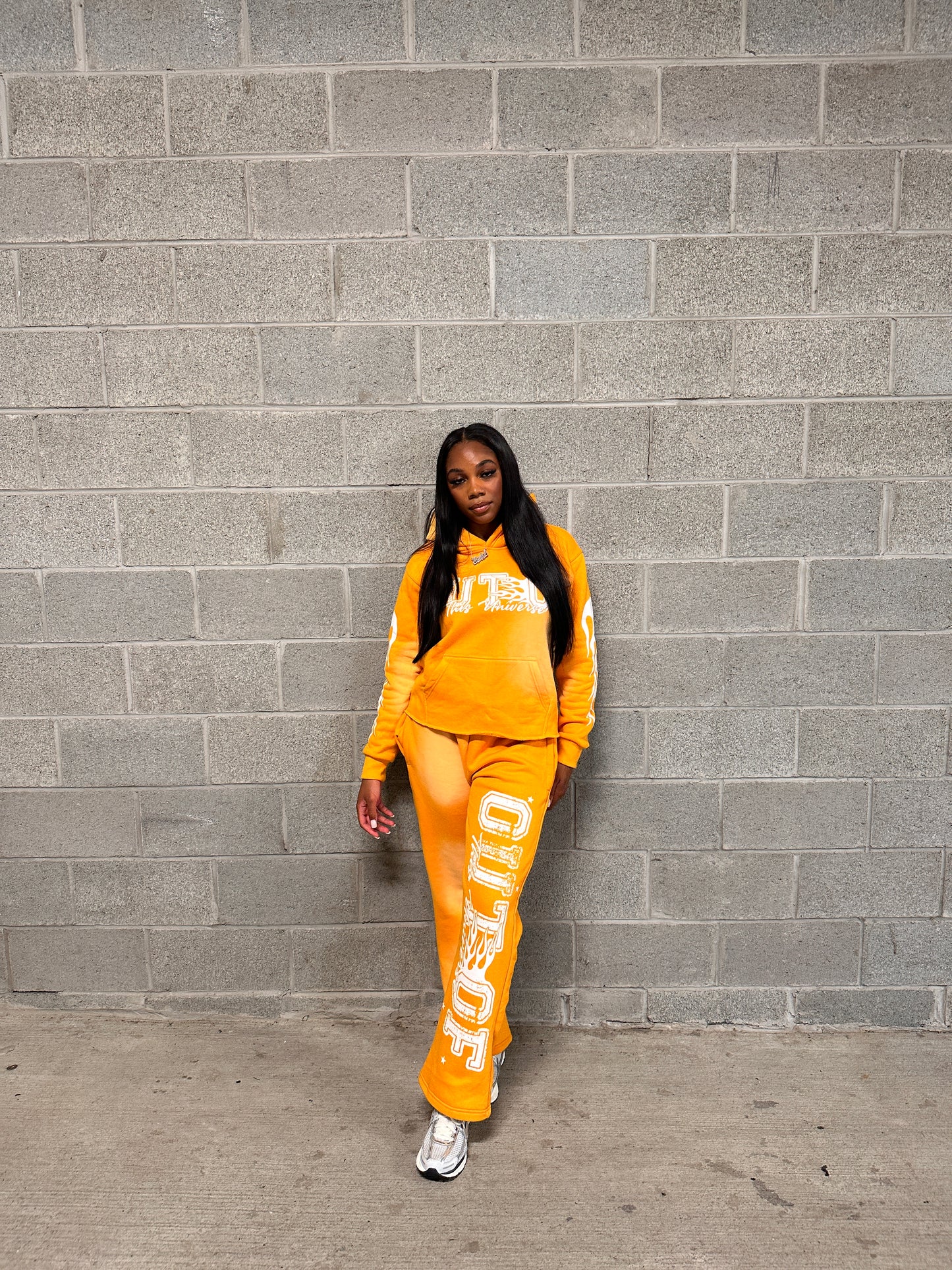 OOTU Orange & White Acid Wash Cropped Hoodie.