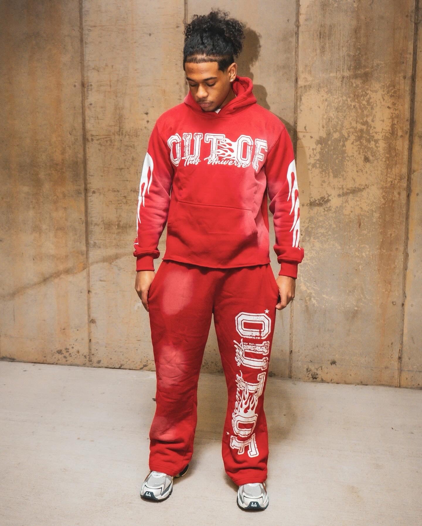 OOTU Red & White Acid Wash Cropped Hoodie.