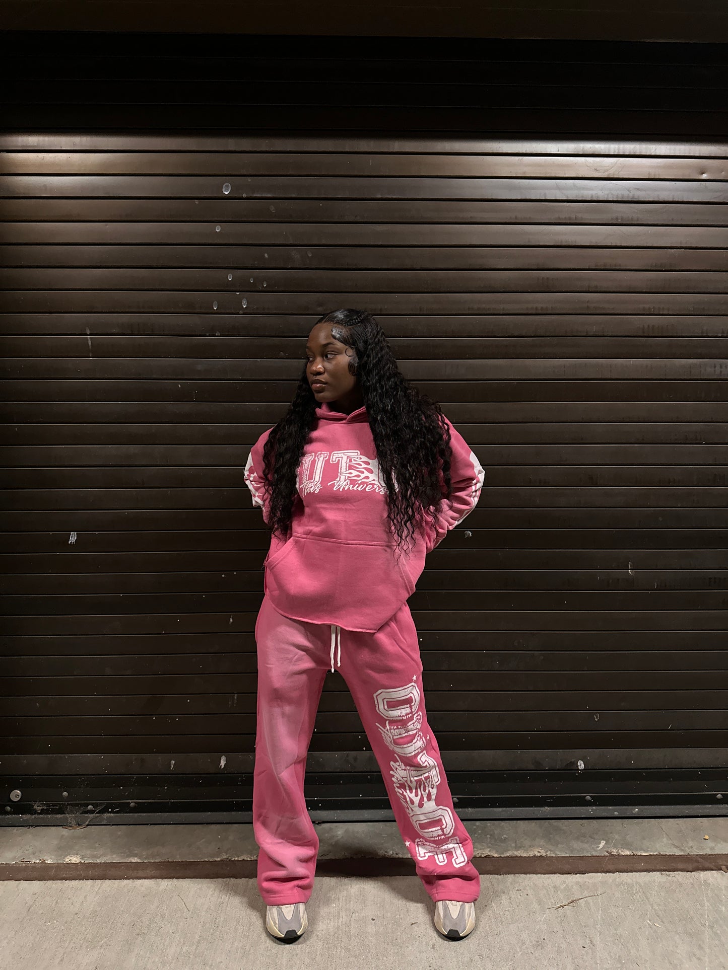 OOTU Pink & White Acid Wash Cropped Hoodie.