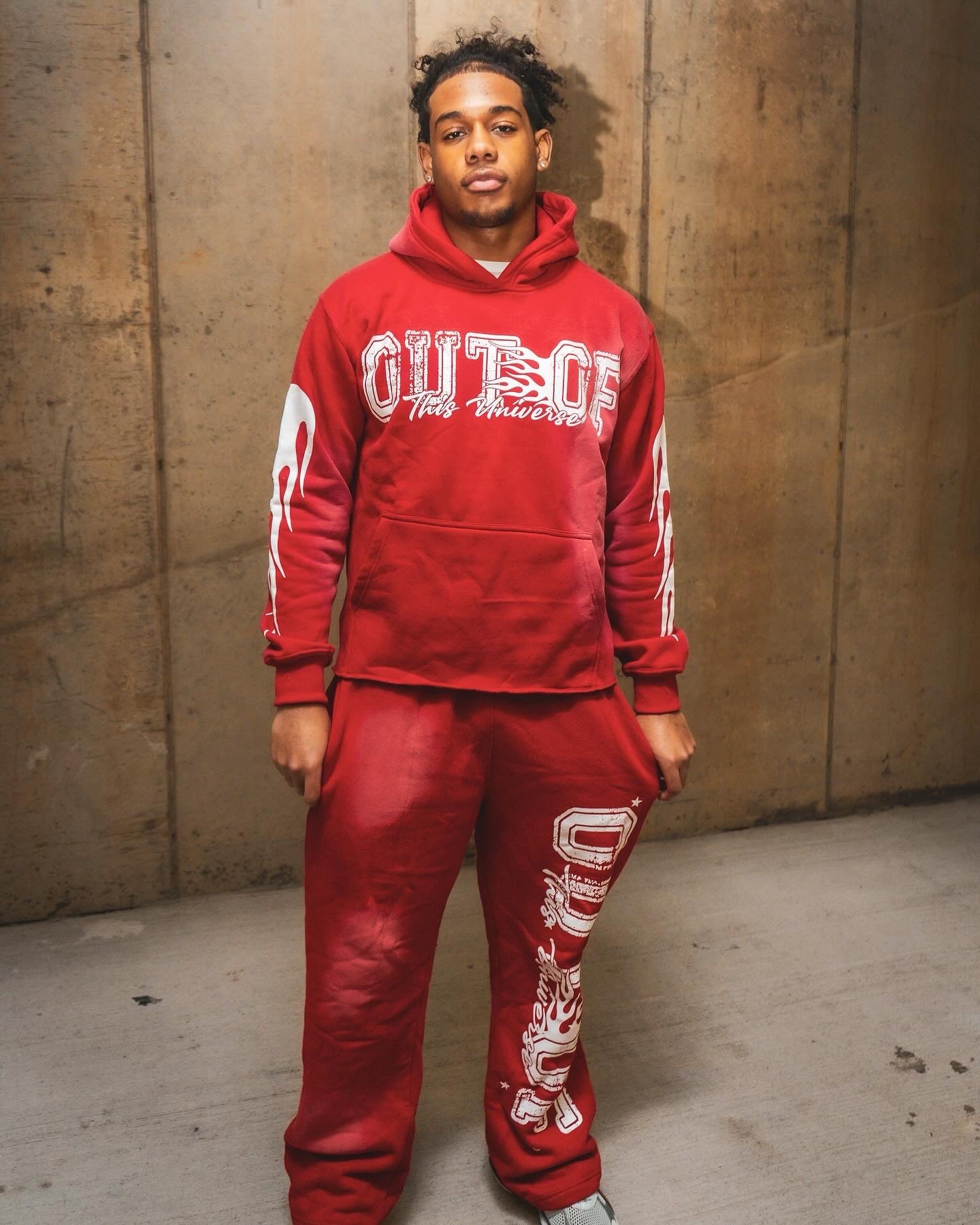 OOTU Red & White Acid Wash Cropped Hoodie.