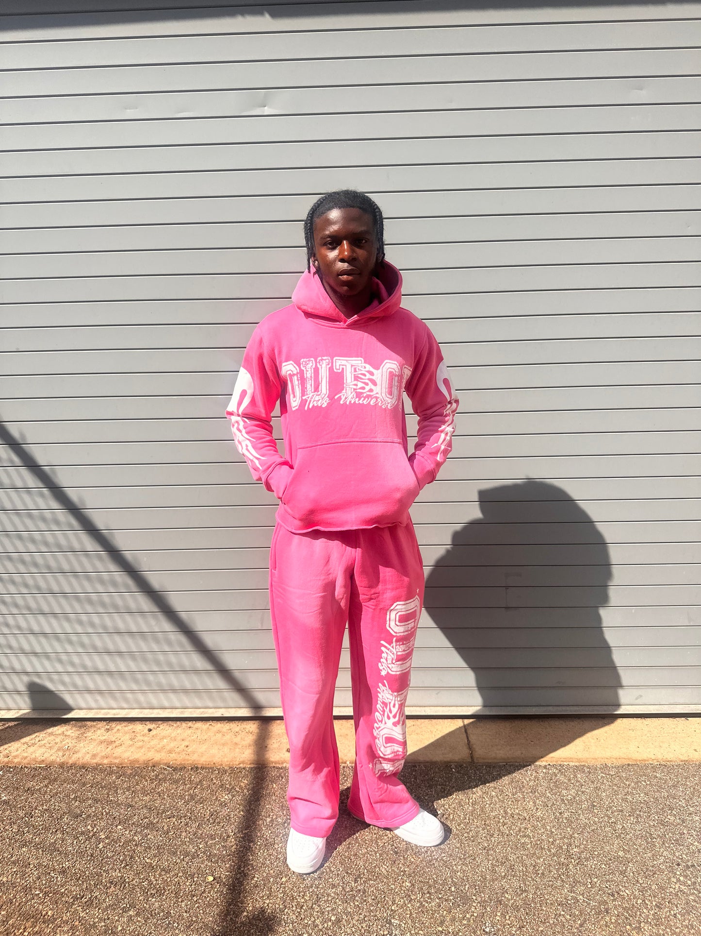 OOTU Pink & White Acid Wash Cropped Hoodie.