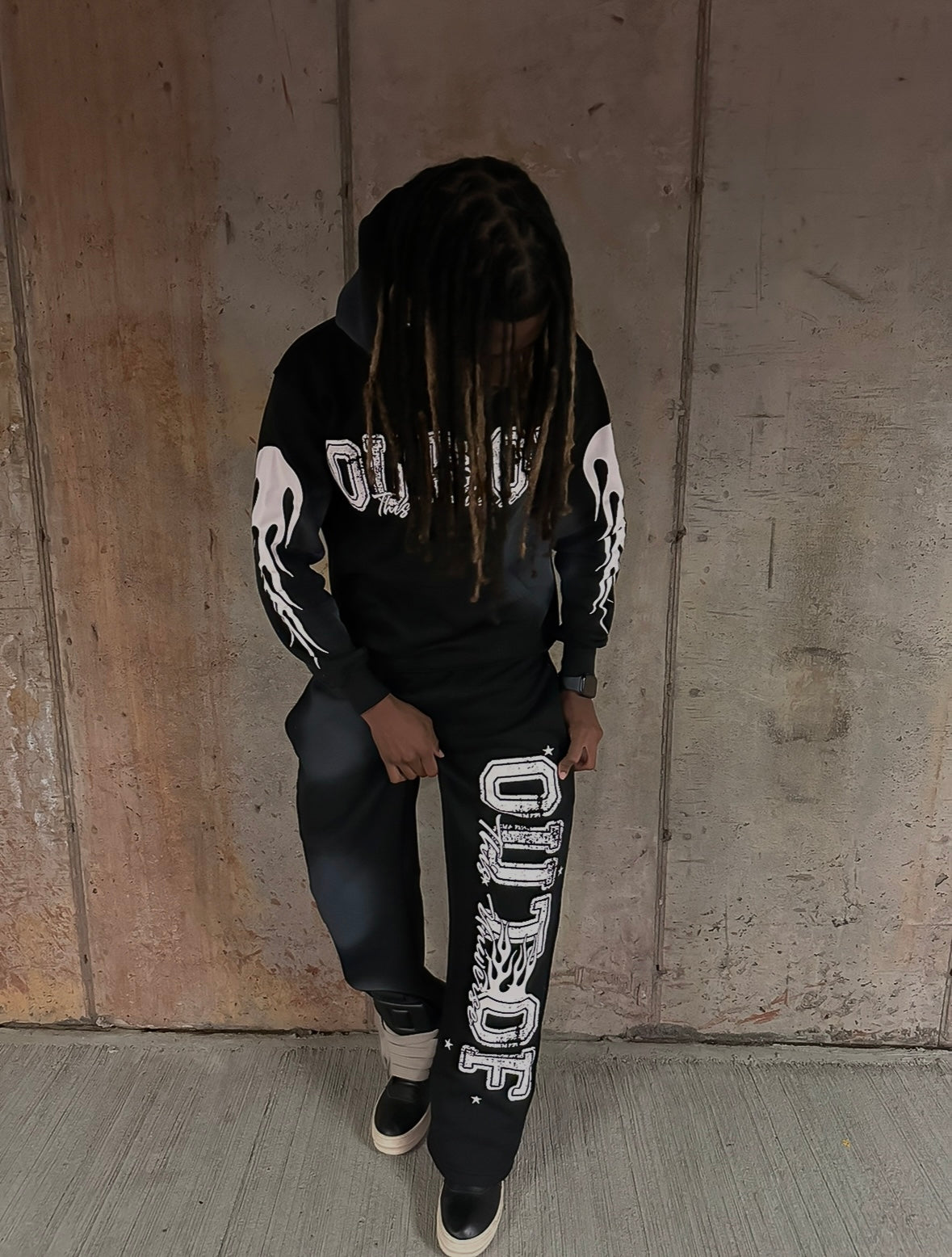 OOTU Black & White Acid Wash Cropped Hoodie.