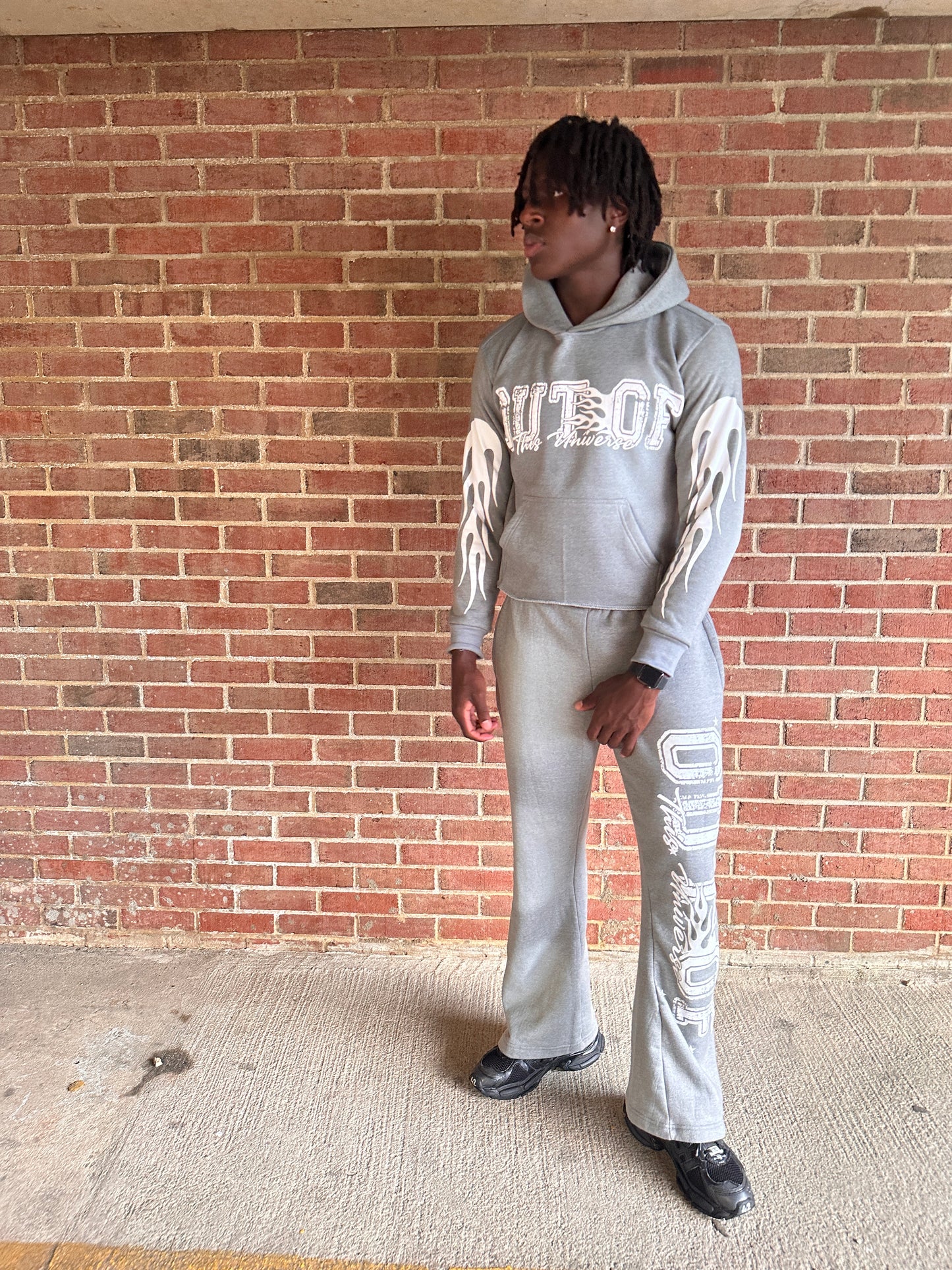 OOTU Gray & White Acid Wash Cropped Hoodie.