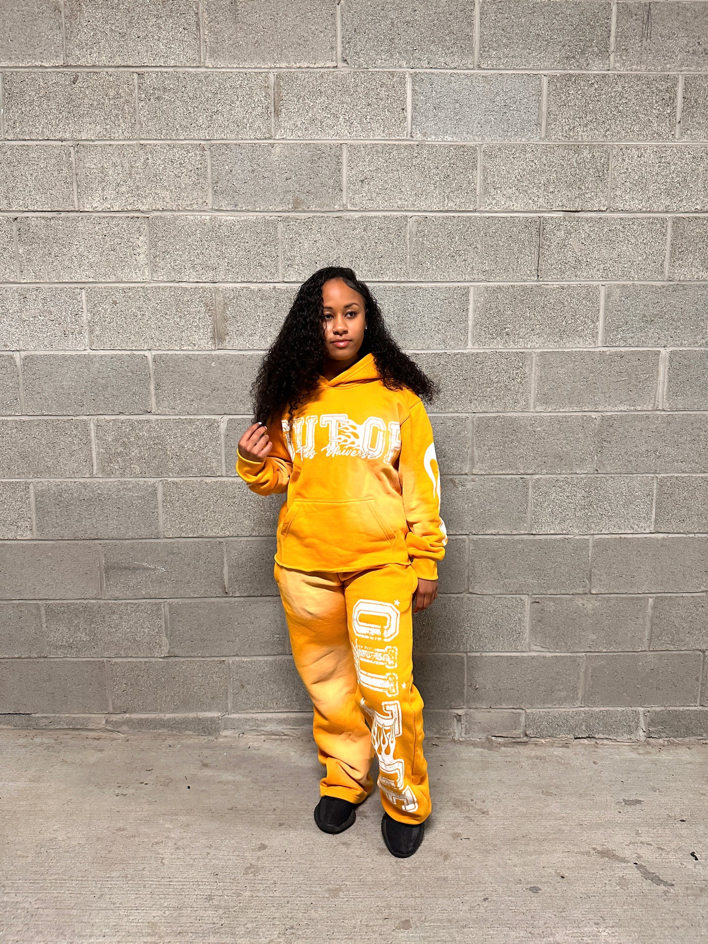 OOTU Orange & White Acid Wash Cropped Hoodie.