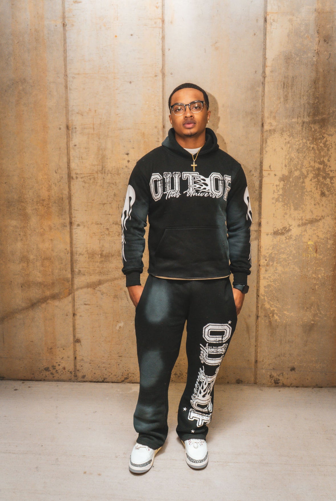 OOTU Black & White Acid Wash Cropped Hoodie.