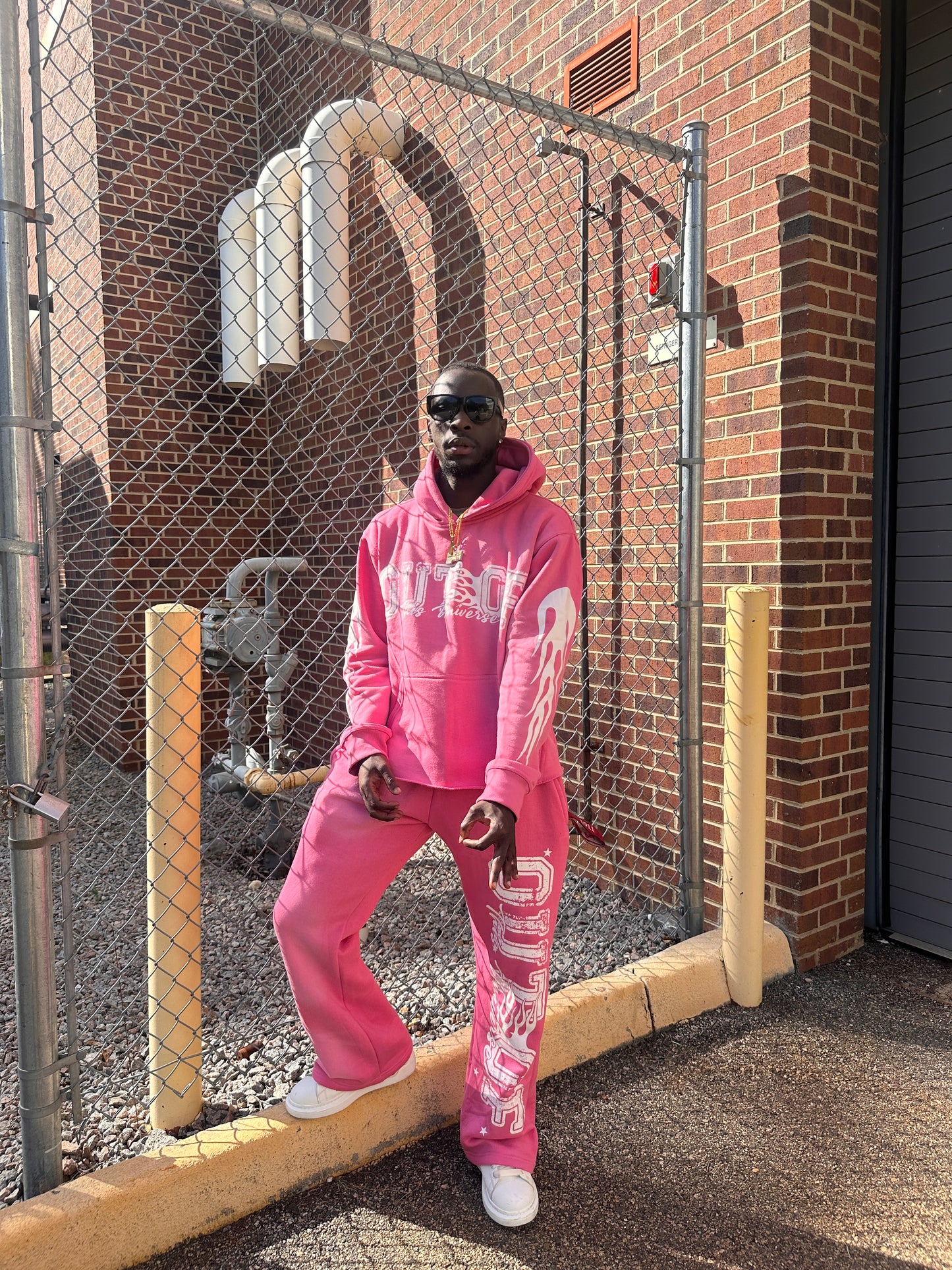 OOTU Pink & White Acid Wash Cropped Hoodie.