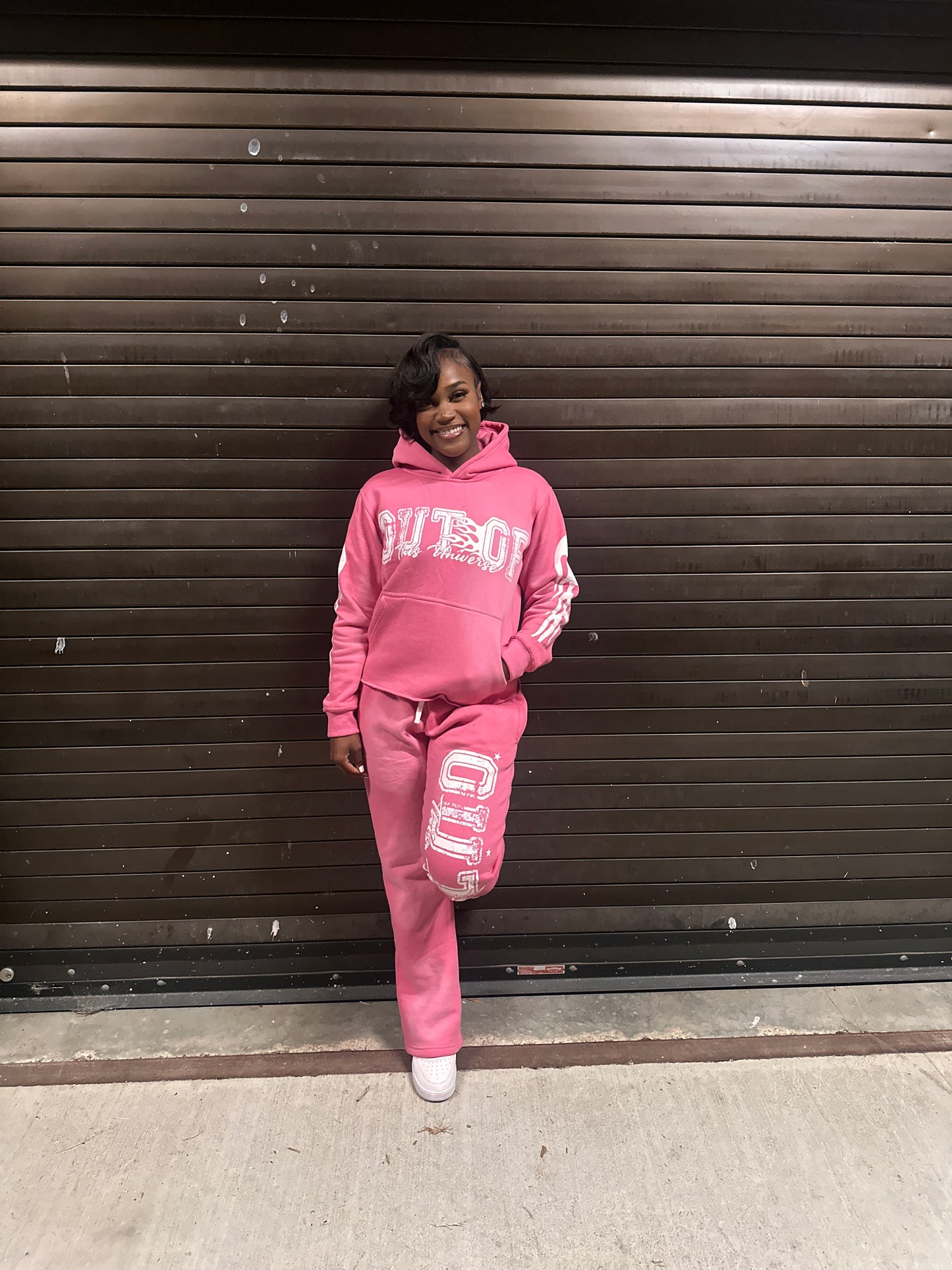 OOTU Pink & White Acid Wash Cropped Hoodie.