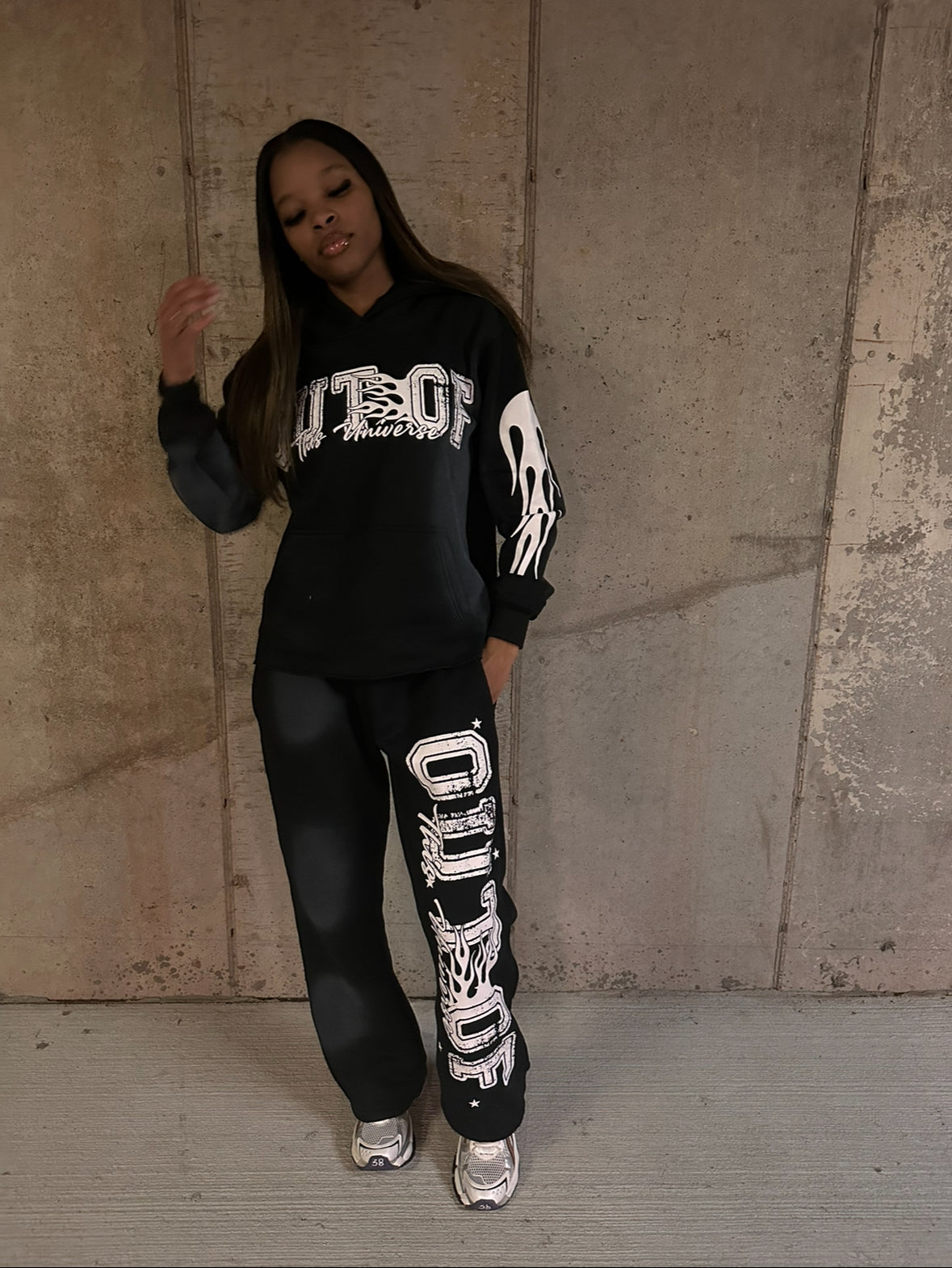 OOTU Black & White Acid Wash Cropped Hoodie.