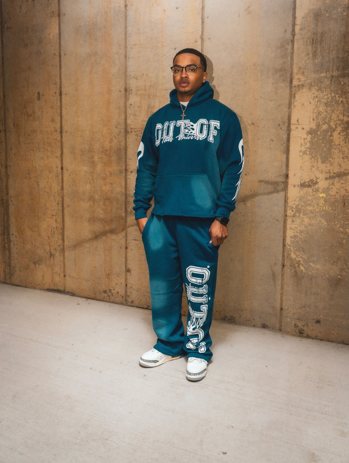 OOTU Blue & White Acid Wash Cropped Hoodie.