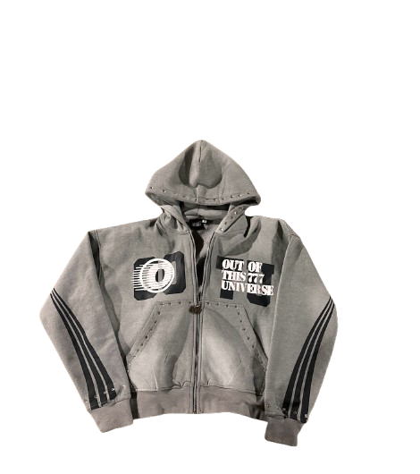 OOTU GREY "RHINESTONE"ZIP UP HOODIE.