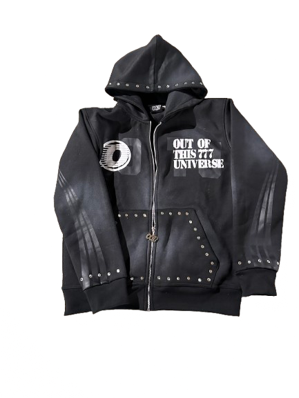 OOTU BLACK "RHINESTONE"ZIP UP HOODIE.